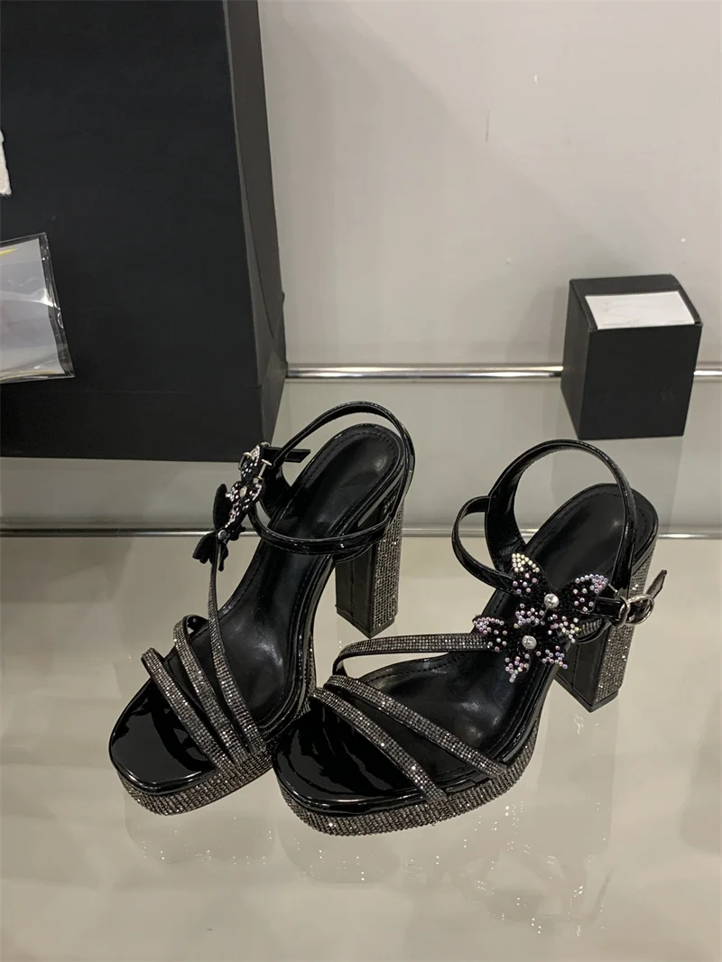 Crystal Designer Bowknot Square Toe Buckle Strap High Heels Pumps - Image 4