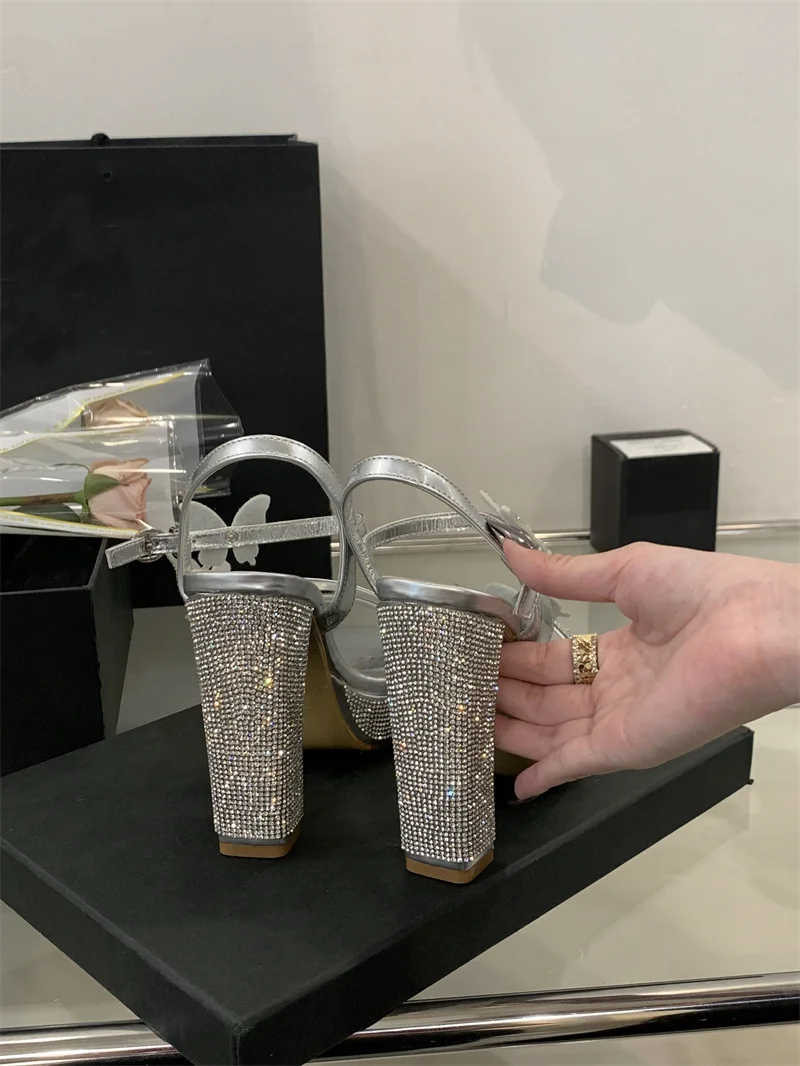 Crystal Designer Bowknot Square Toe Buckle Strap High Heels Pumps - Image 10