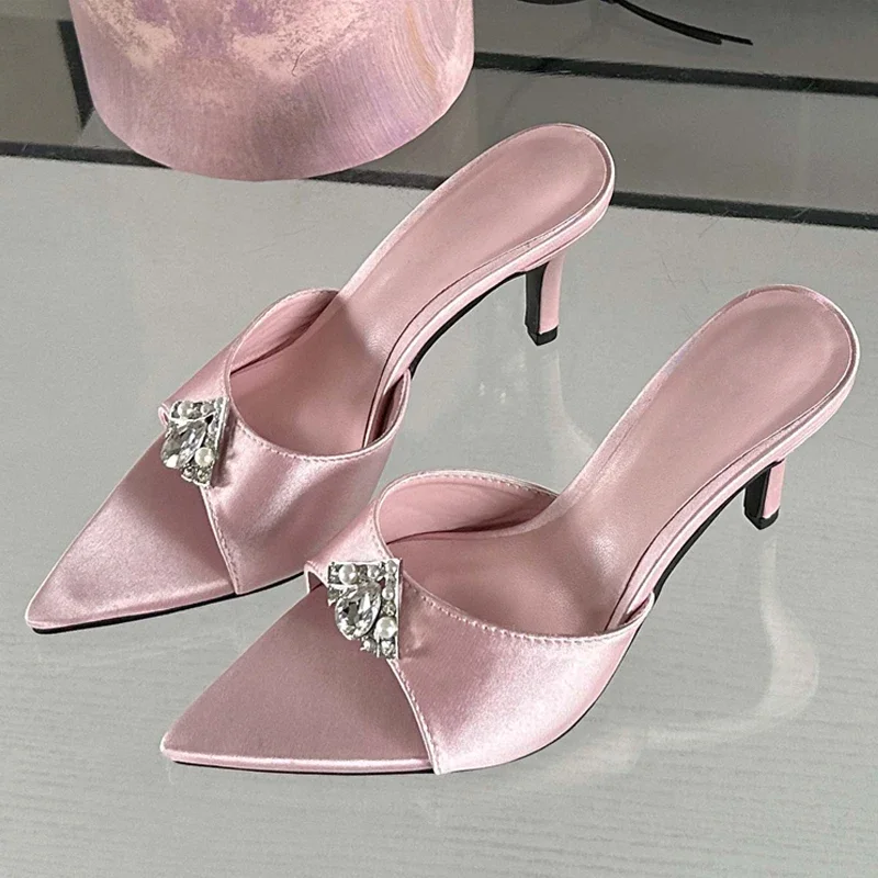 Crystal Diamond Pointed Toe Banquet Slides High Heel Sandals - Image 3