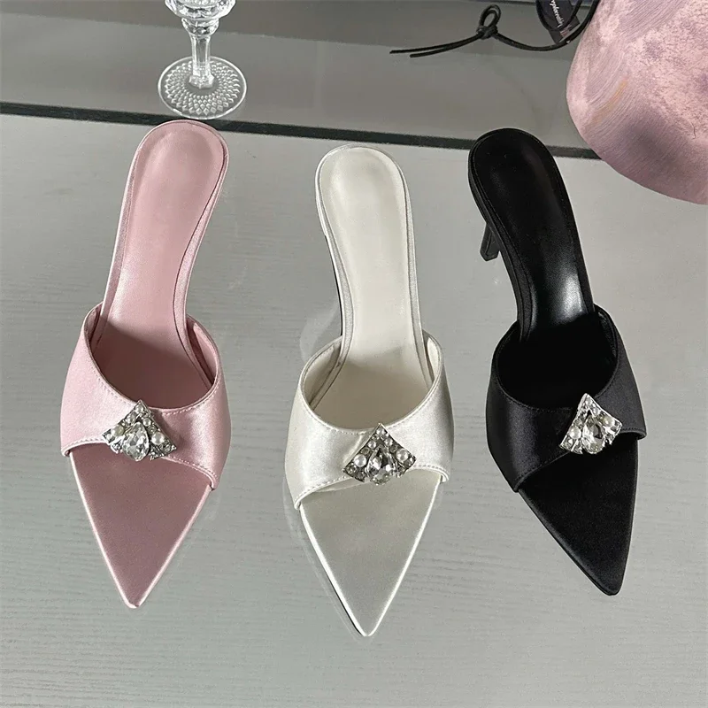 Crystal Diamond Pointed Toe Banquet Slides High Heel Sandals - Image 10