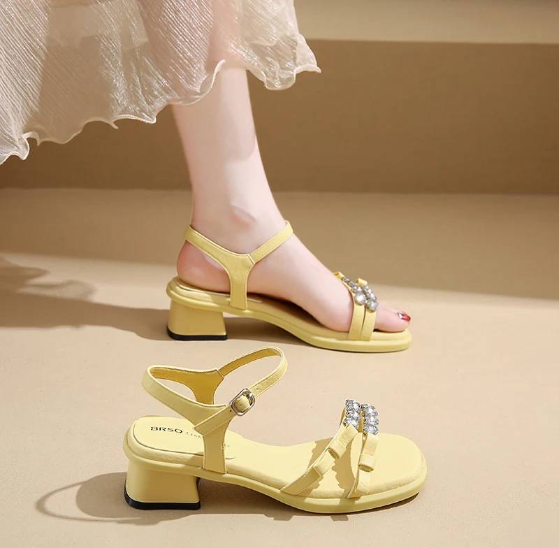 Crystal Narrow Band Back Strap Outdoor Thick Heel Sandals - Image 2
