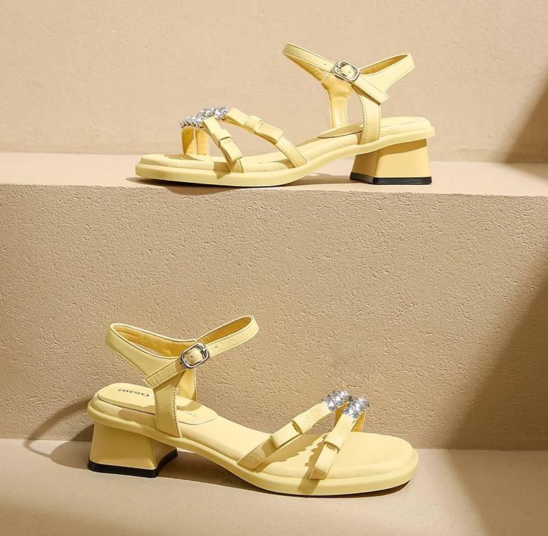 Crystal Narrow Band Back Strap Outdoor Thick Heel Sandals - Image 7