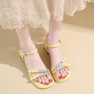 Crystal Narrow Band Back Strap Outdoor Thick Heel Sandals