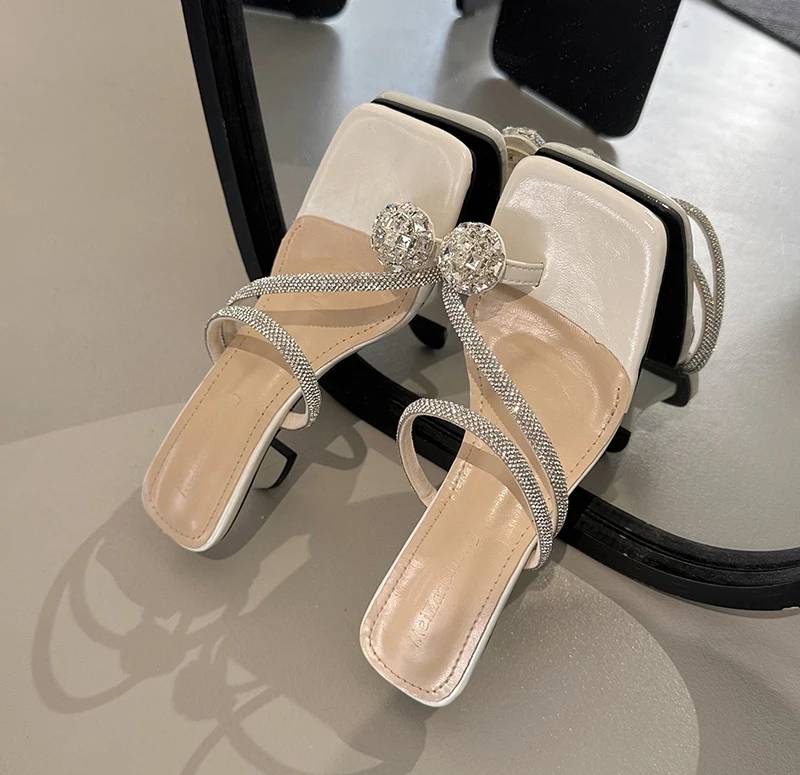 Crystal Narrow Band Street Style High Heel Slides Sandal - Image 10