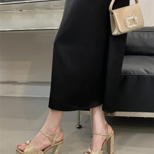 Crystal Rhinestone Wedding Party Square Toe High Heels Sandals