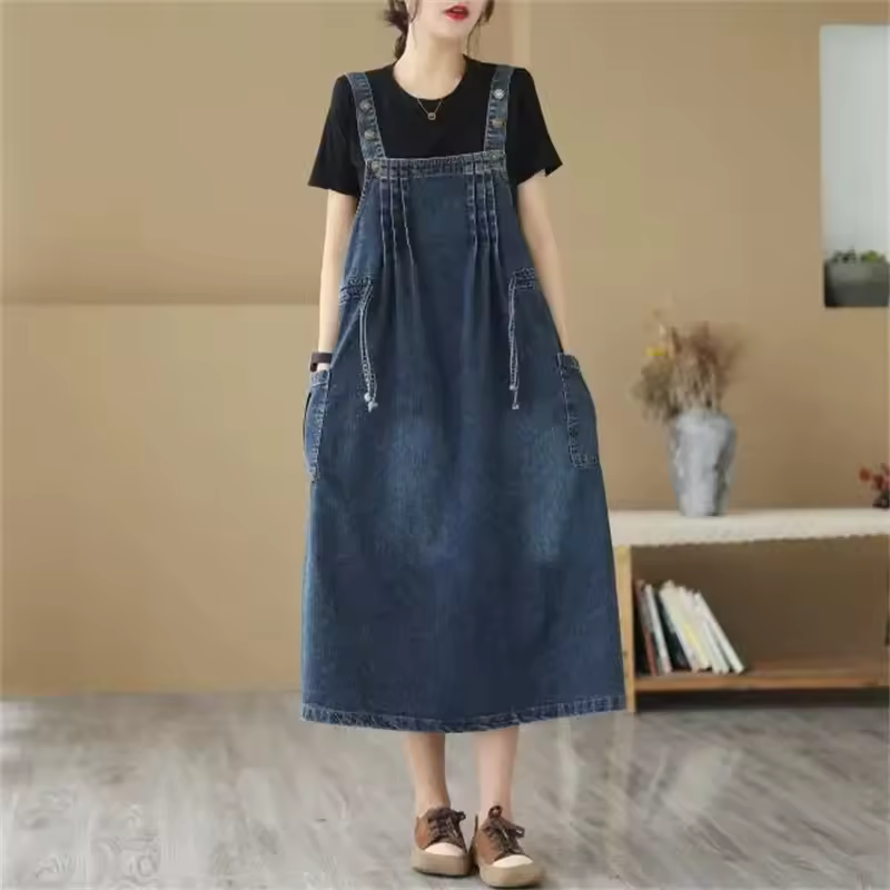 Denim Camisole Student Sleeveless Long Casual Overalls Jeans Dresses