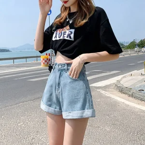 Denim High Waist Cotton Wide-leg Student Mini Jean Shorts