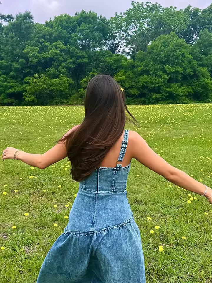 Denim Metal Single Breasted Square Neck Sleeveless Backless Slim High Street Maxi Dress - Image 6