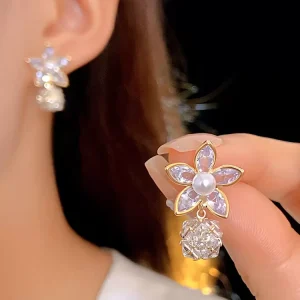 Diamond Metal Pierced Wedding Cocktail Formal Evening Earrings