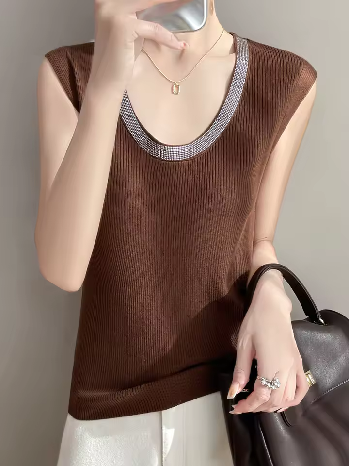 Diamond U-neck Sleeveless knitted Vest Tank Tops