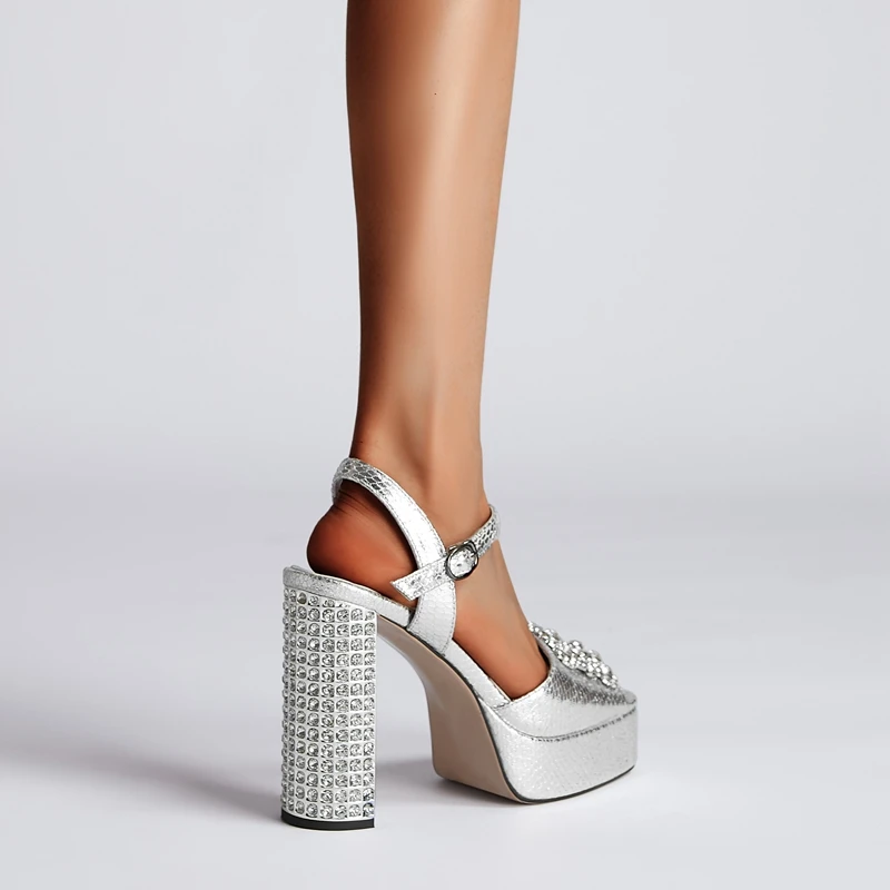 Diamond Thick Sole Waterproof Platform Open Toe Fish Mouth High Heel Sandals - Image 9