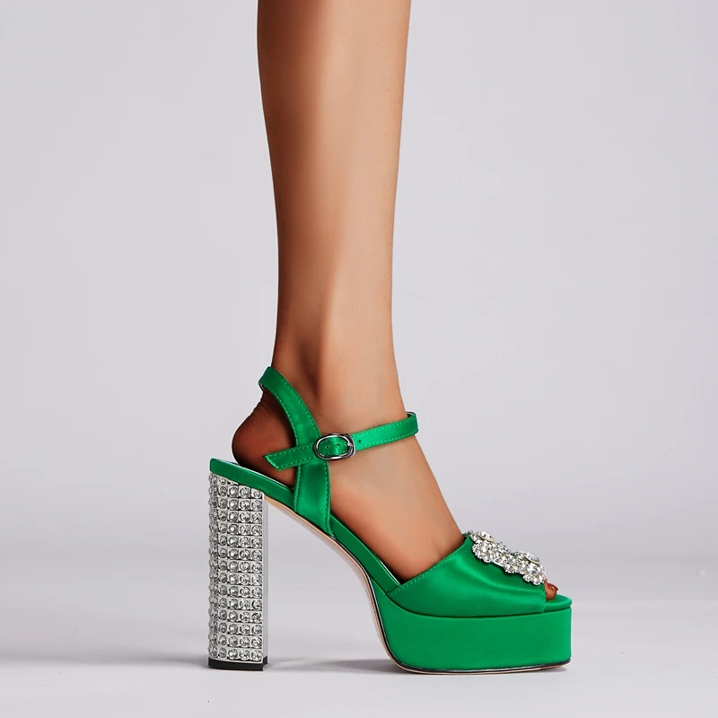 Diamond Thick Sole Waterproof Platform Open Toe Fish Mouth High Heel Sandals - Image 2