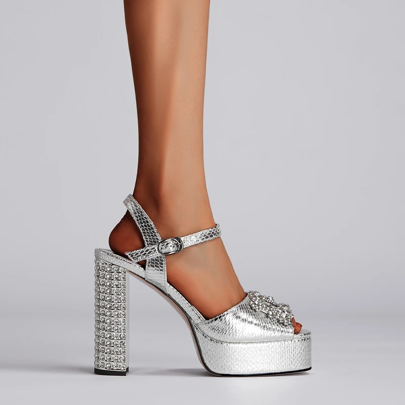 Diamond Thick Sole Waterproof Platform Open Toe Fish Mouth High Heel Sandals - Image 8