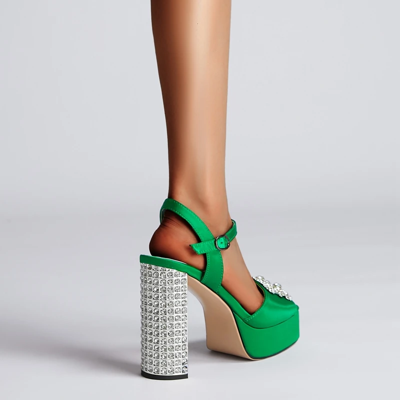 Diamond Thick Sole Waterproof Platform Open Toe Fish Mouth High Heel Sandals - Image 3