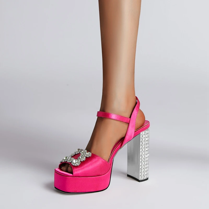 Diamond Thick Sole Waterproof Platform Open Toe Fish Mouth High Heel Sandals - Image 4