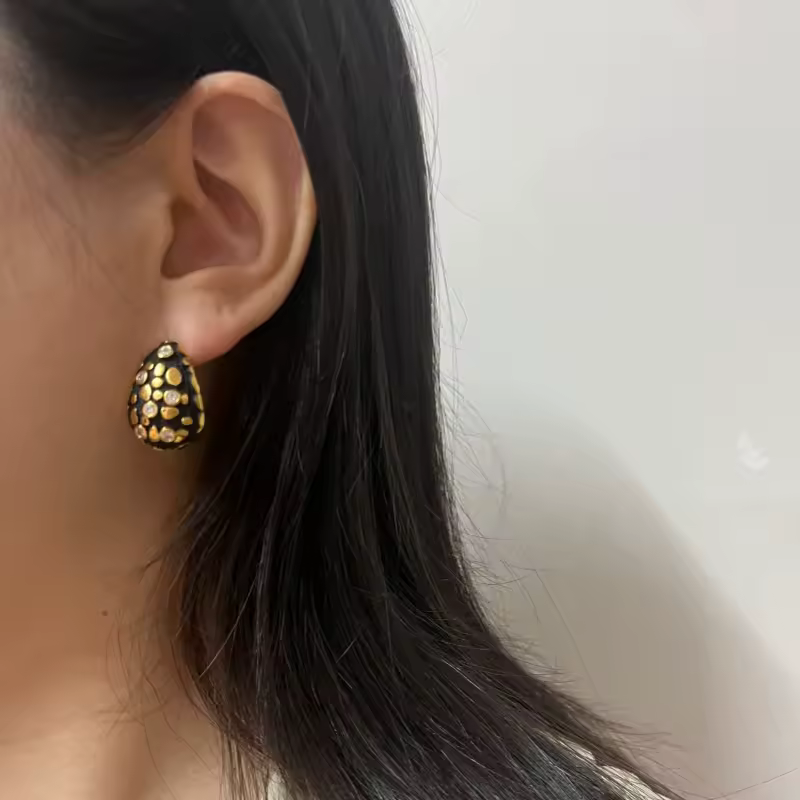 Elegant 18K Gold Plated Baking Paint Stereo Zircon Push-back Water Drop Earrings