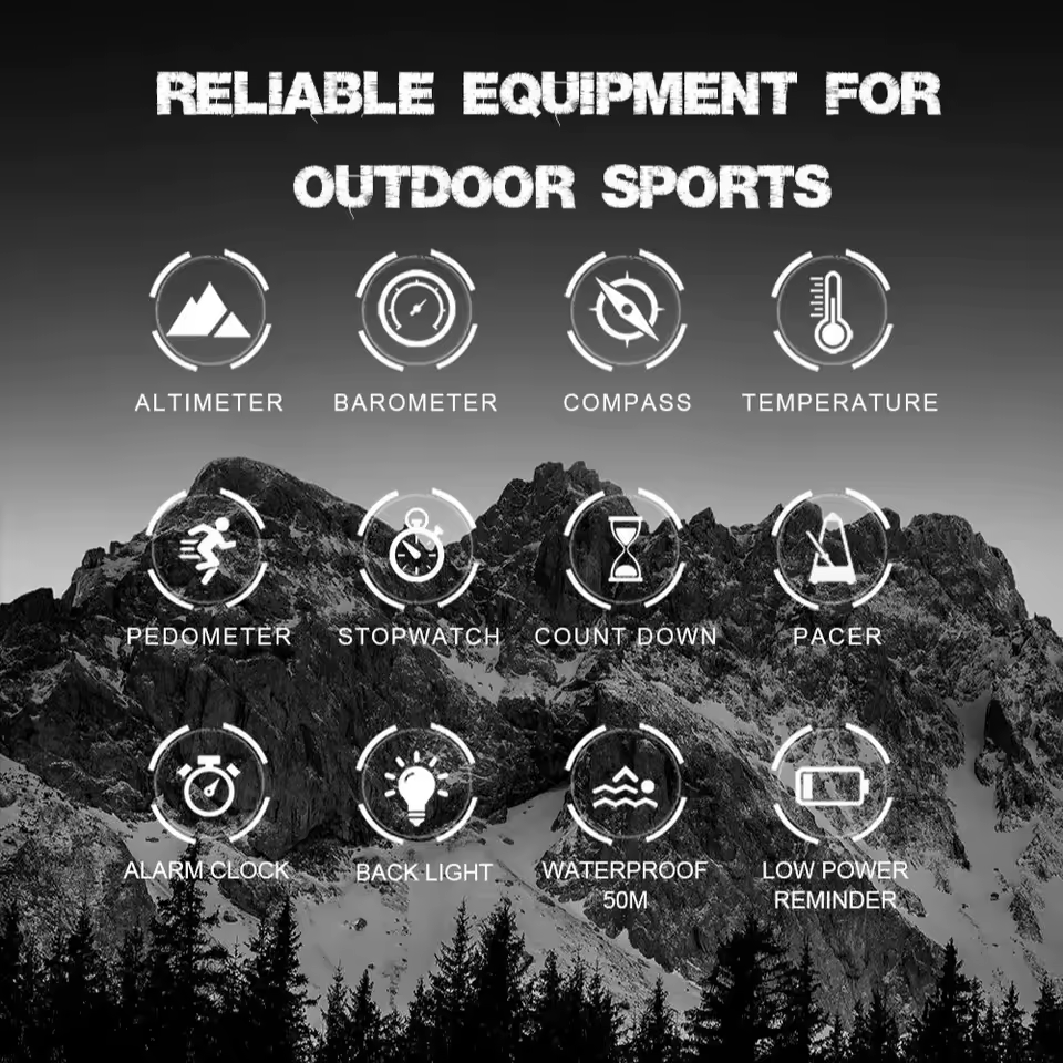 Casual Round Altimeter Barometer Compass Outdoor Sports Running Digital Watch - Image 2