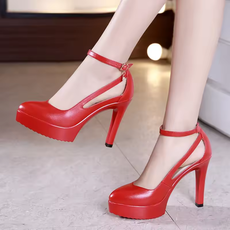 Elegant Ankle Buckle Shallow High Heels Platform Wedding Shoes