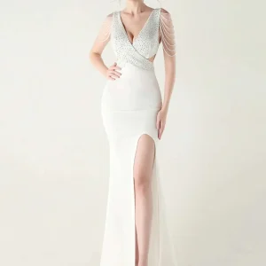 Elegant Backless Rhinestone Party Wedding Prom Evening Dresses