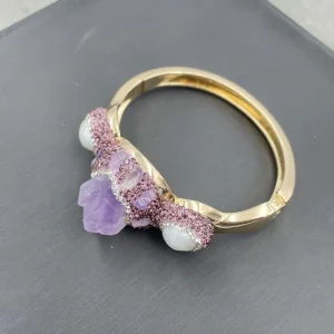 Classic Banquet Natural Amethyst Baroque Inlaid Freshwater Pearl Bangle Crystal Quartz Bracelet