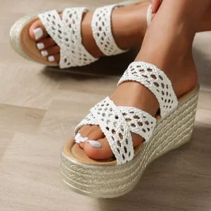 Elegant Beach Style Hollow Thick Sole Slides Platform Flip Flops Wedge Heels