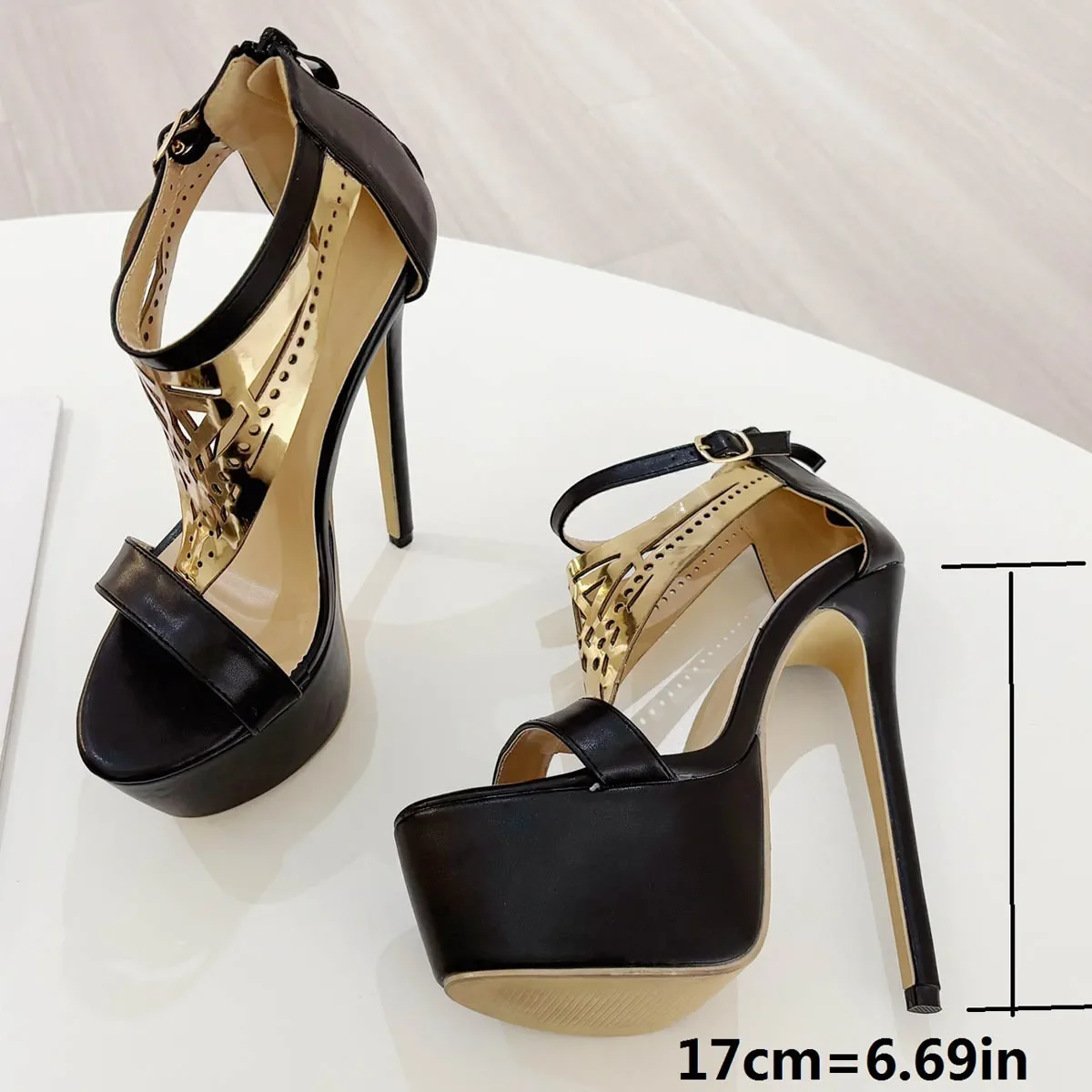 Elegant Belt Hollow Out Metal Strap High Heels Platform Sandals - Image 5