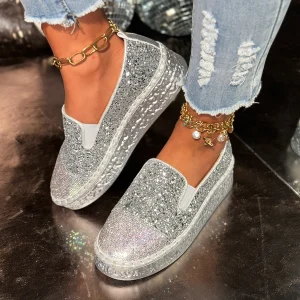 Elegant Bling Sequined Flat With Slip Slip-On Flats Loafers Shoes