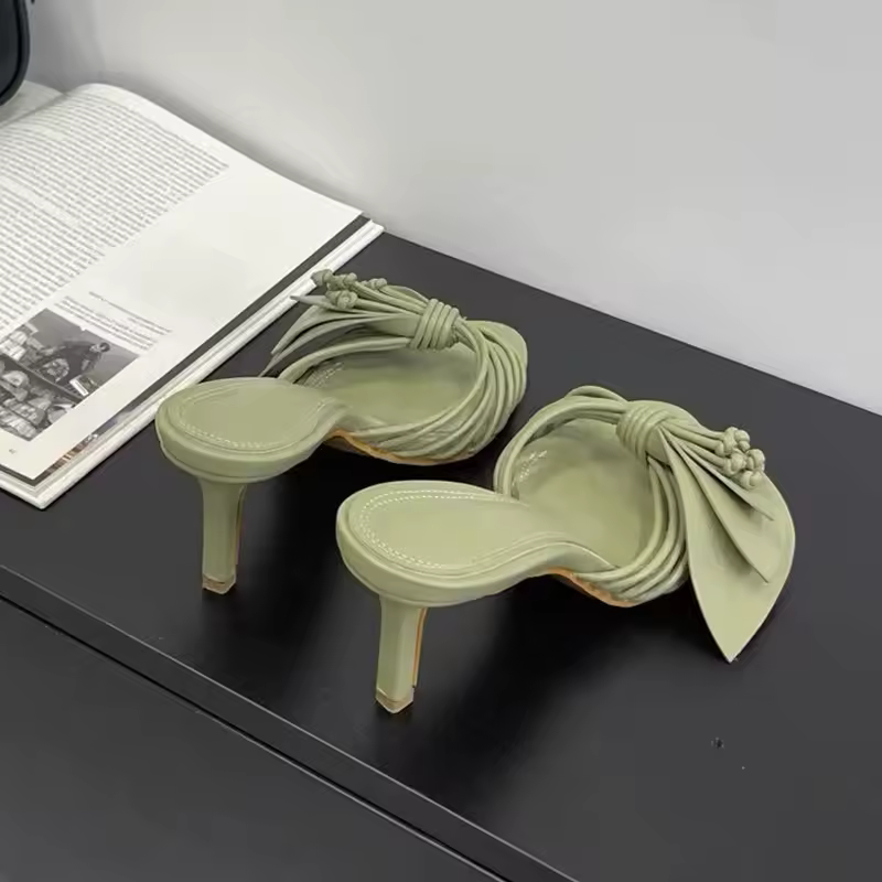 Elegant Bowknot Narrow Band Mules Slides High Heels Sandals - Image 6