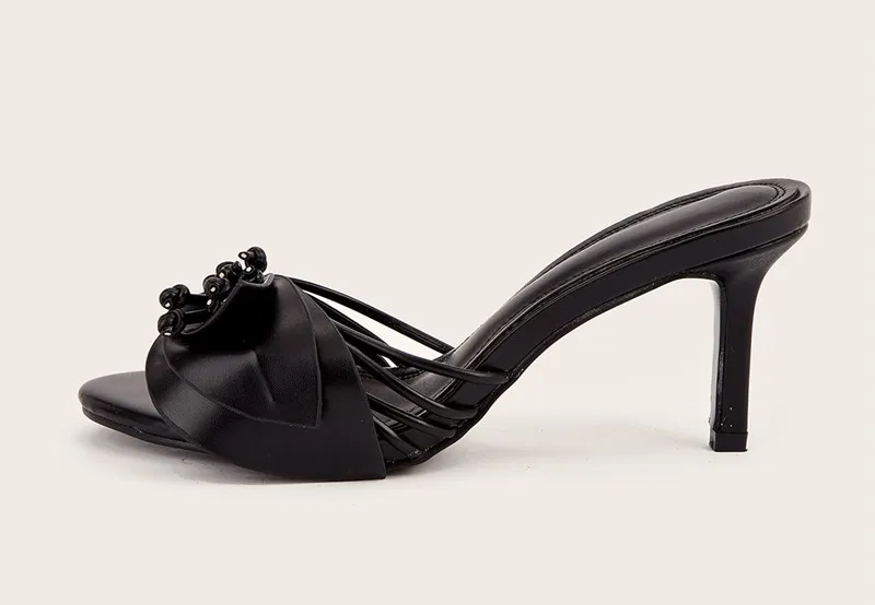 Elegant Bowknot Narrow Band Mules Slides High Heels Sandals - Image 11