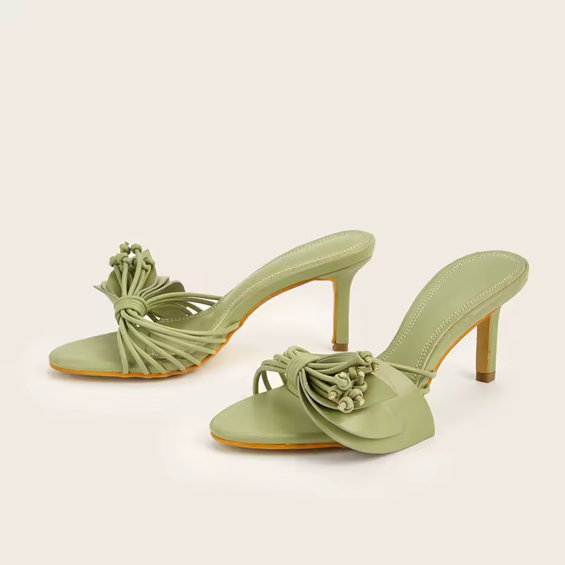 Elegant Bowknot Narrow Band Mules Slides High Heels Sandals - Image 8