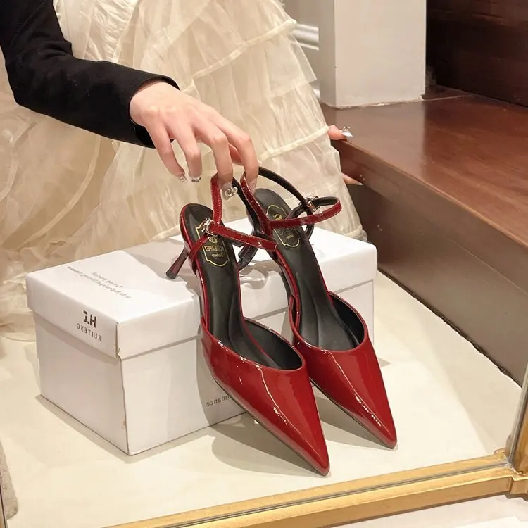 Elegant Buckle Strap Mules Pointed Toe Wedding Party High Heels Pumps - Image 5