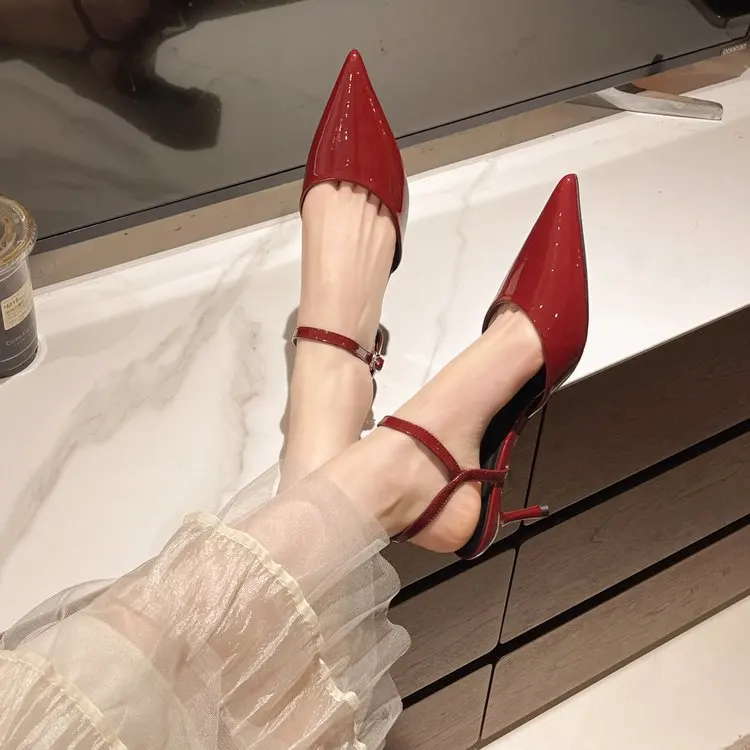 Elegant Buckle Strap Mules Pointed Toe Wedding Party High Heels Pumps