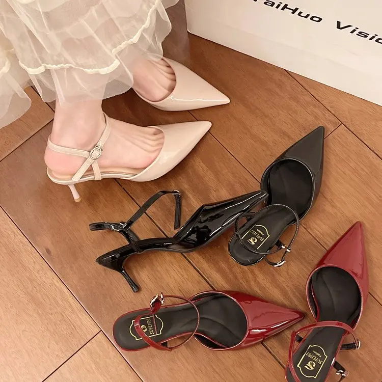 Elegant Buckle Strap Mules Pointed Toe Wedding Party High Heels Pumps - Image 15