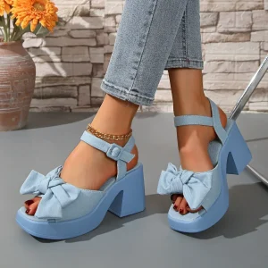 Elegant Butterfly-knot Comfortable Bow Thick High Heel Sandals