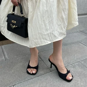 Elegant Butterfly-knot Satin Slip On Thin High Heel Sandal