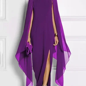 Elegant Cape Sleeves Solid Color Split-side Party Banquet Evening Dresses