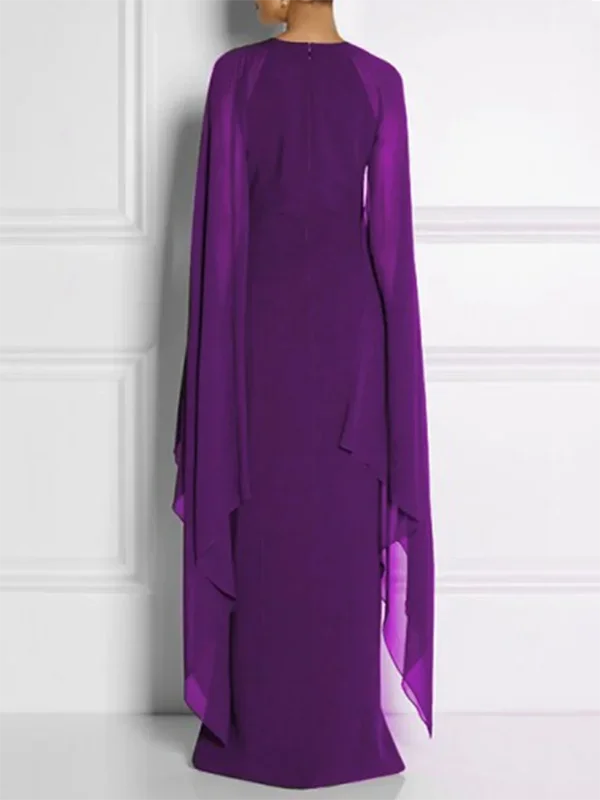 Elegant Cape Sleeves Solid Color Split-side Party Banquet Evening Dresses - Image 2