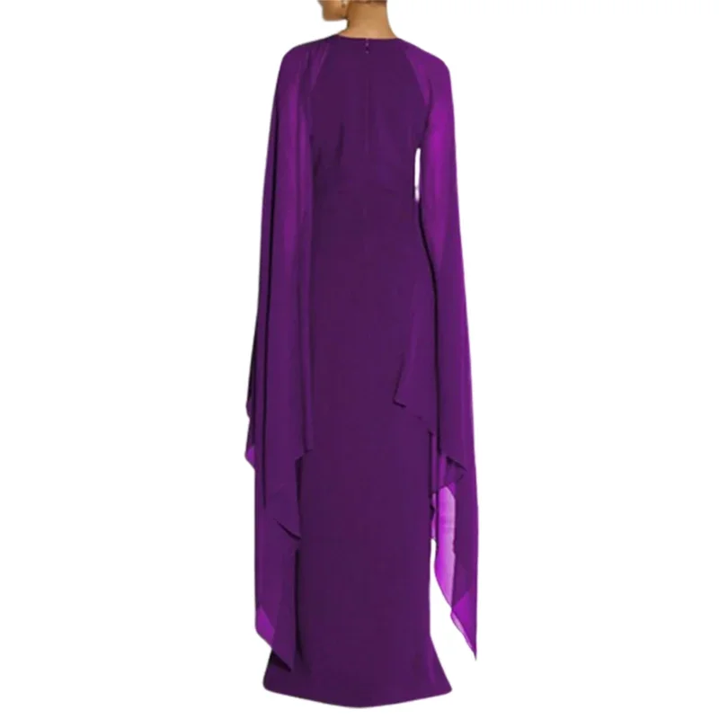 Elegant Cape Sleeves Solid Color Split-side Party Banquet Evening Dresses - Image 4