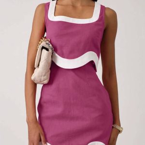 Elegant Casual Patchwork Square Neck Sleeveless Crop Tops And High Waist Mini Skirts Sets