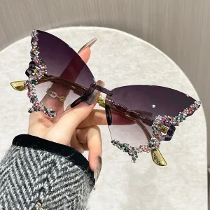 Elegant Cat Eye Rimless Butterfly Shades Small Ellipse Party Traveling Oculos Sunglasses