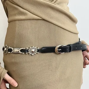 Elegant Chain Metal Band Cowboy Pu Design Sense Pin buckle Waistband waist Decorative On Denim Dress Coat Belts