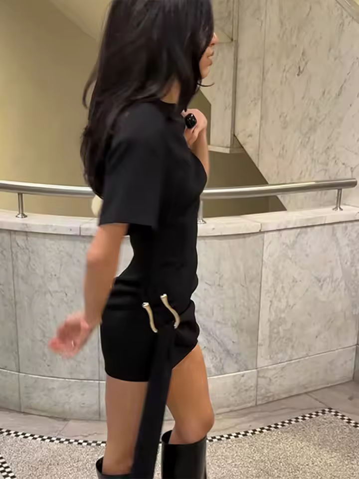 Elegant Chic O Neck Short Sleeves Patchwork Ribbon Vestidos Mini Dress - Image 3