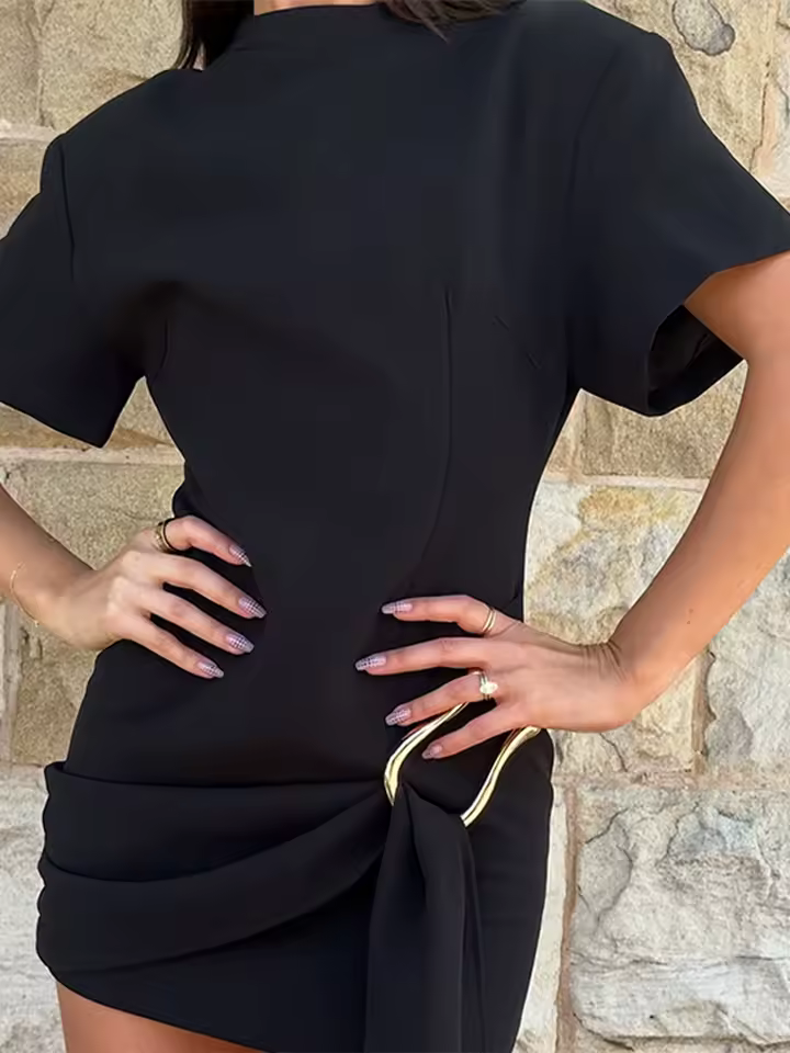 Elegant Chic O Neck Short Sleeves Patchwork Ribbon Vestidos Mini Dress - Image 4