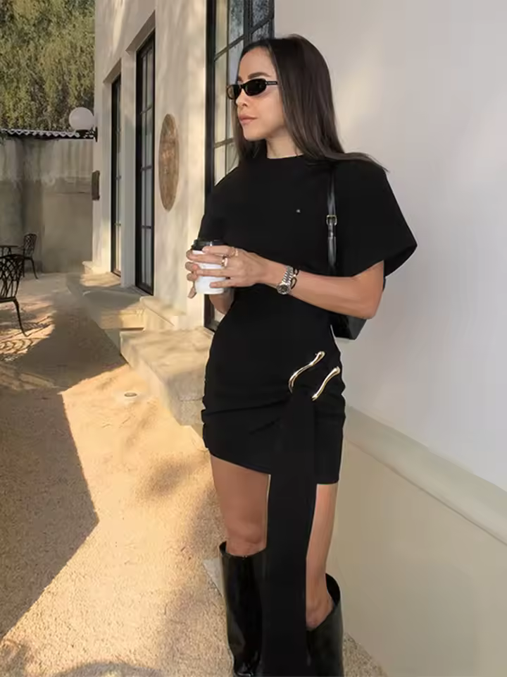 Elegant Chic O Neck Short Sleeves Patchwork Ribbon Vestidos Mini Dress - Image 2