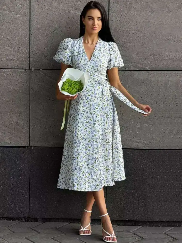 Elegant Cotton A-line Muslin With Side Slits Flowers Midi Dresses - Image 9