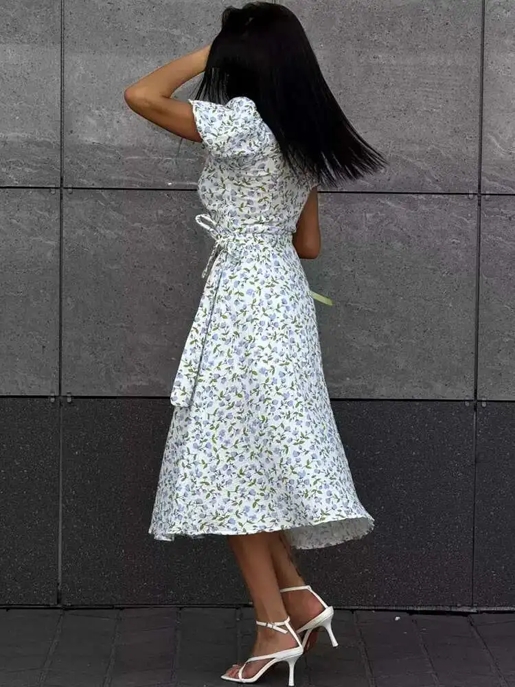 Elegant Cotton A-line Muslin With Side Slits Flowers Midi Dresses - Image 15