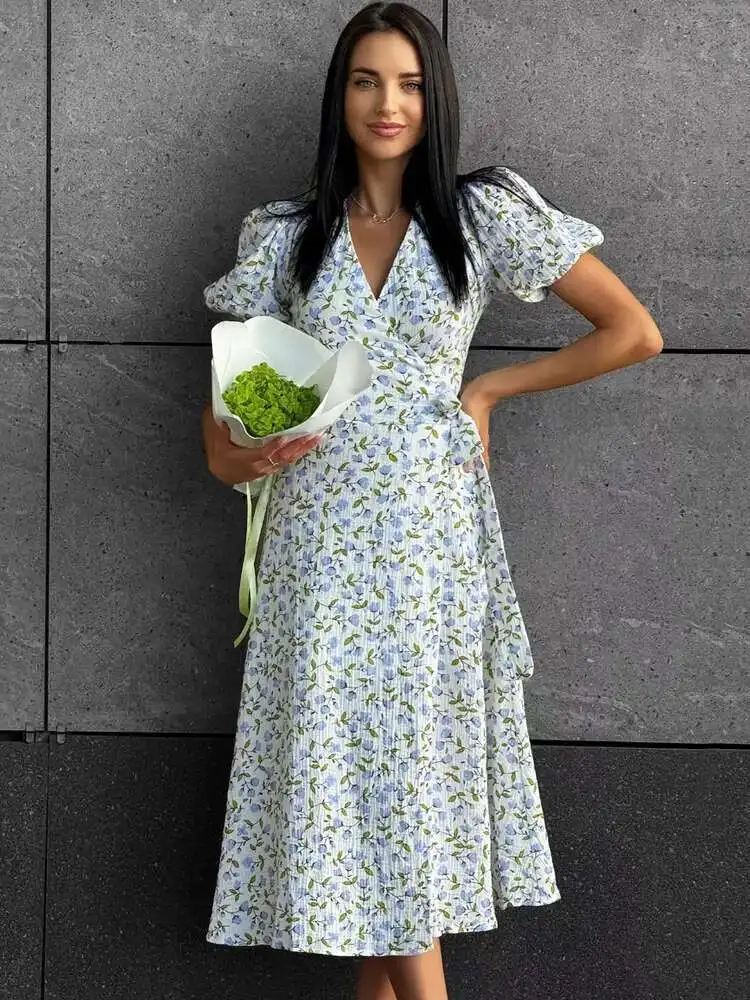 Elegant Cotton A-line Muslin With Side Slits Flowers Midi Dresses - Image 10