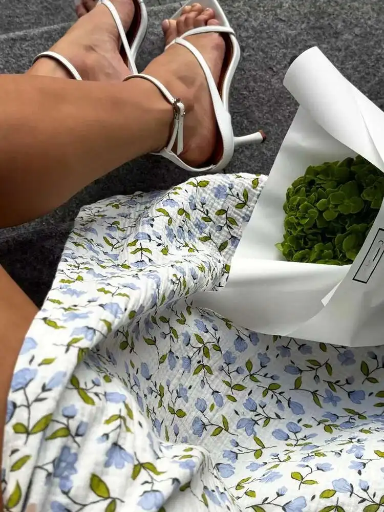 Elegant Cotton A-line Muslin With Side Slits Flowers Midi Dresses - Image 16