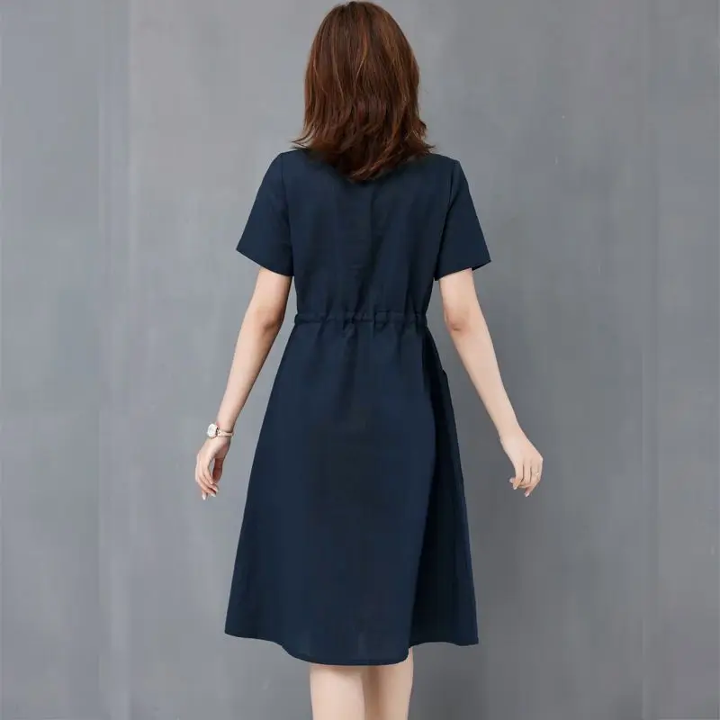Elegant Cotton Linen Draw String High Waist Breathable Dresses - Image 7