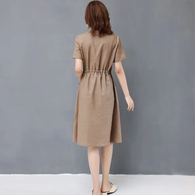 Elegant Cotton Linen Draw String High Waist Breathable Dresses - Image 11